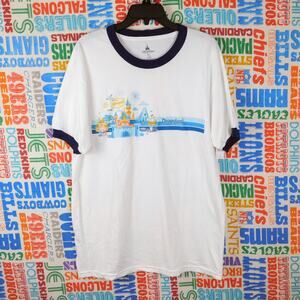 Disney Parks Disneyland Ringer T Shirt Size XL Castle Striped Graphic NWT